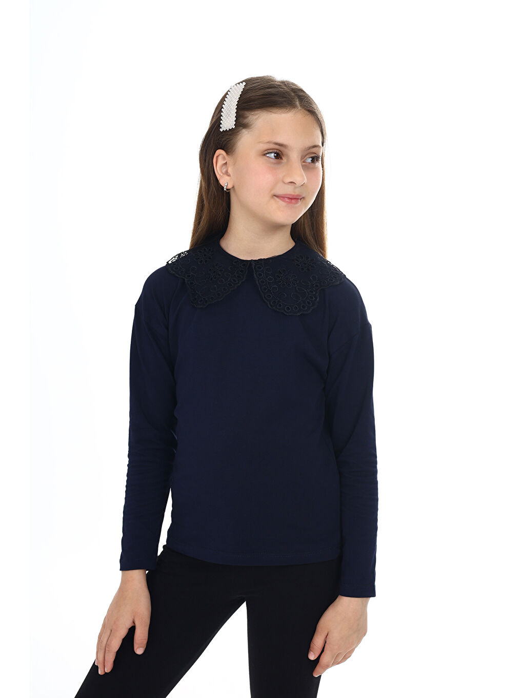 Lacivert Kız Çocuk Okul Tişört-1