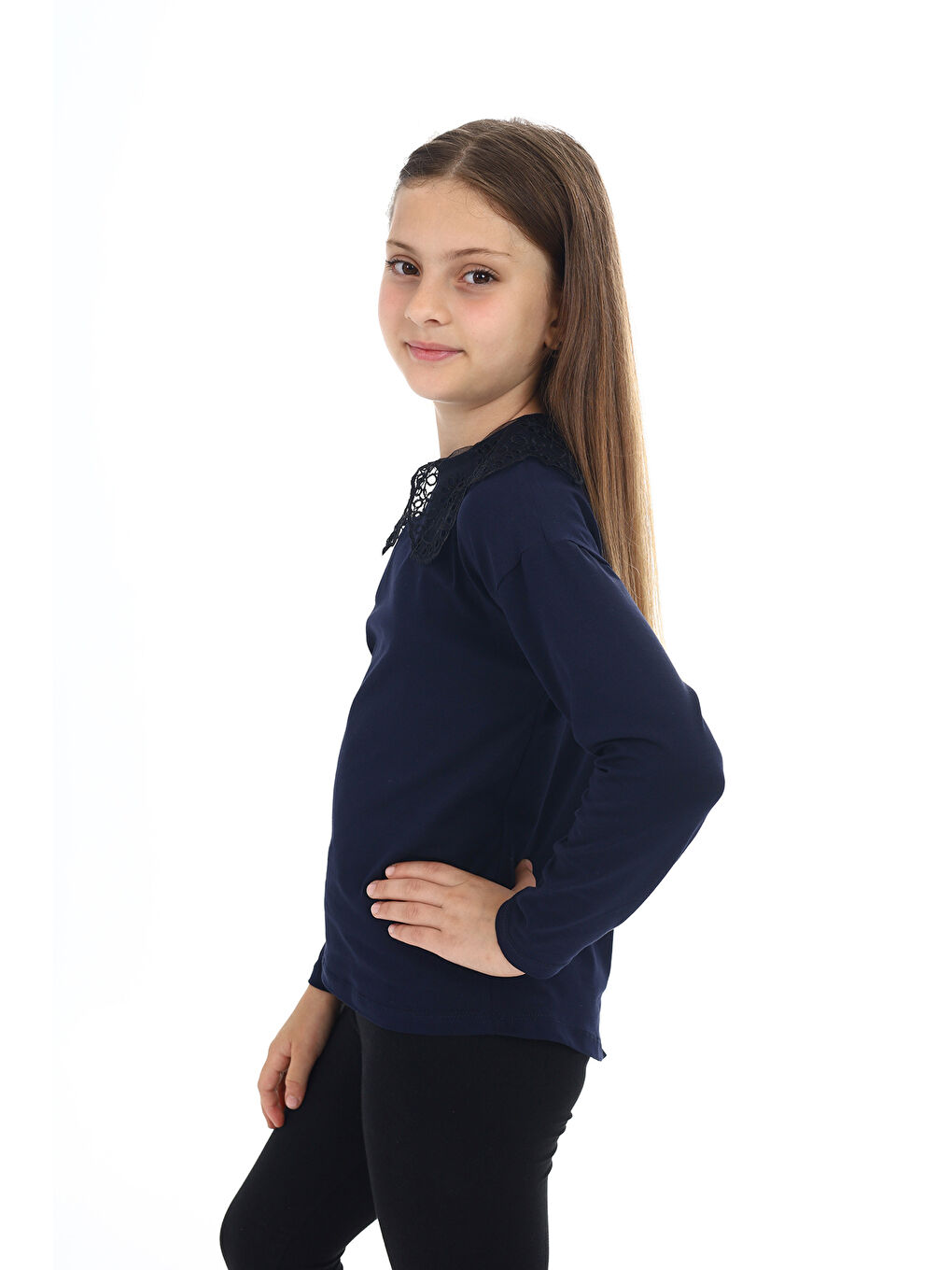 Lacivert Kız Çocuk Okul Tişört-2
