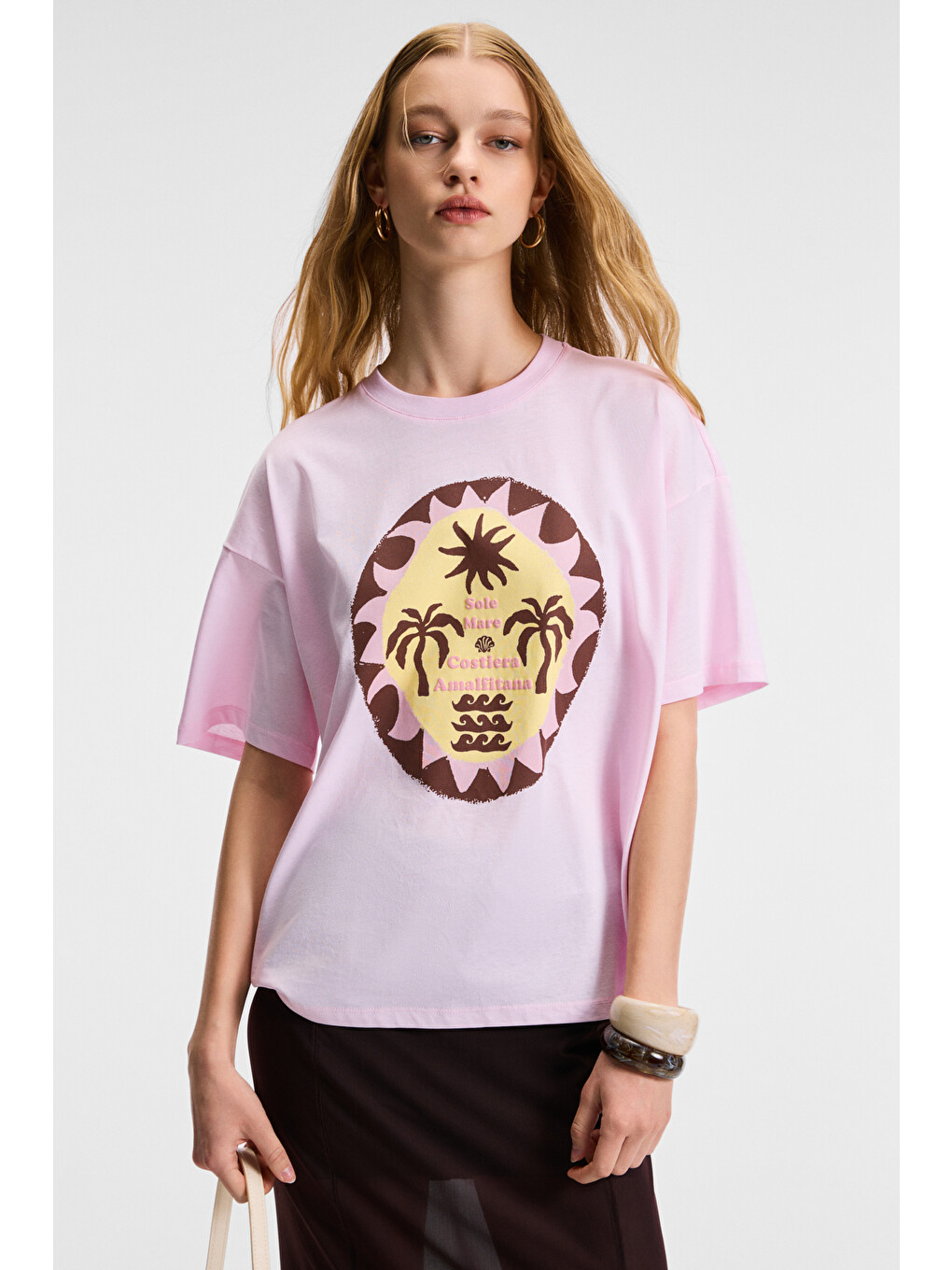 Veymıra Kadın %100 Pamuk Bisiklet Yaka Kısa Kollu Oversize Fit Pembe T-shirt