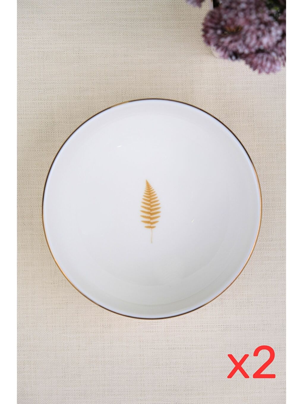 Karışık Porselen Natura Fern Altın Yaldız Kase 13,50cm 2 li