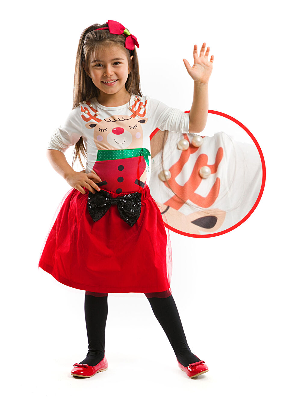 İncili Kız Çocuk Body Tüllü Kırmızı Etek Takım-4