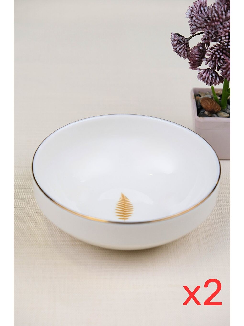 Karışık Porselen Natura Fern Altın Yaldız Kase 13,50cm 2 li-2