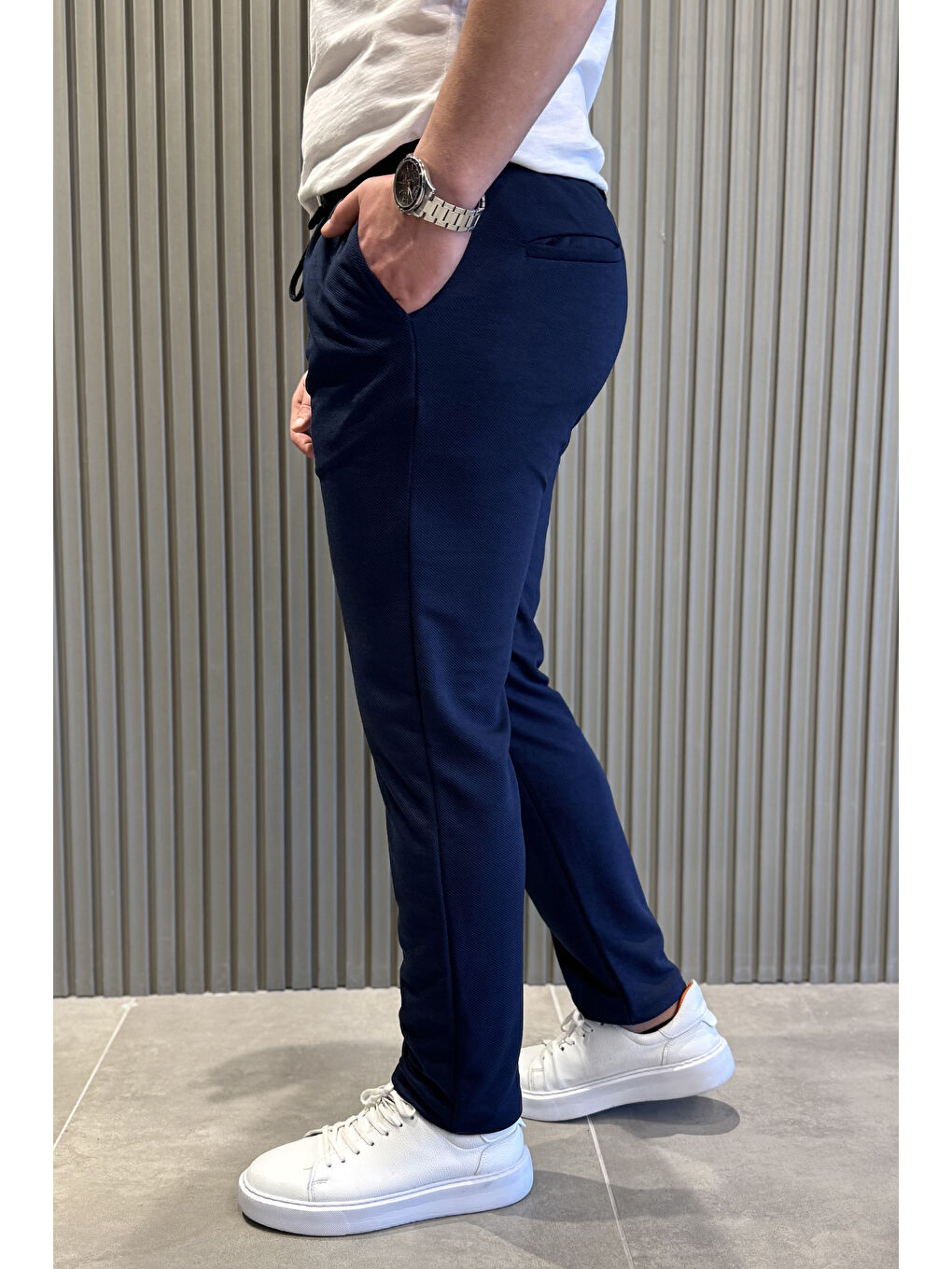 Lacivert Bel Bağcıklı Double Jogger Erkek Pantolon-1