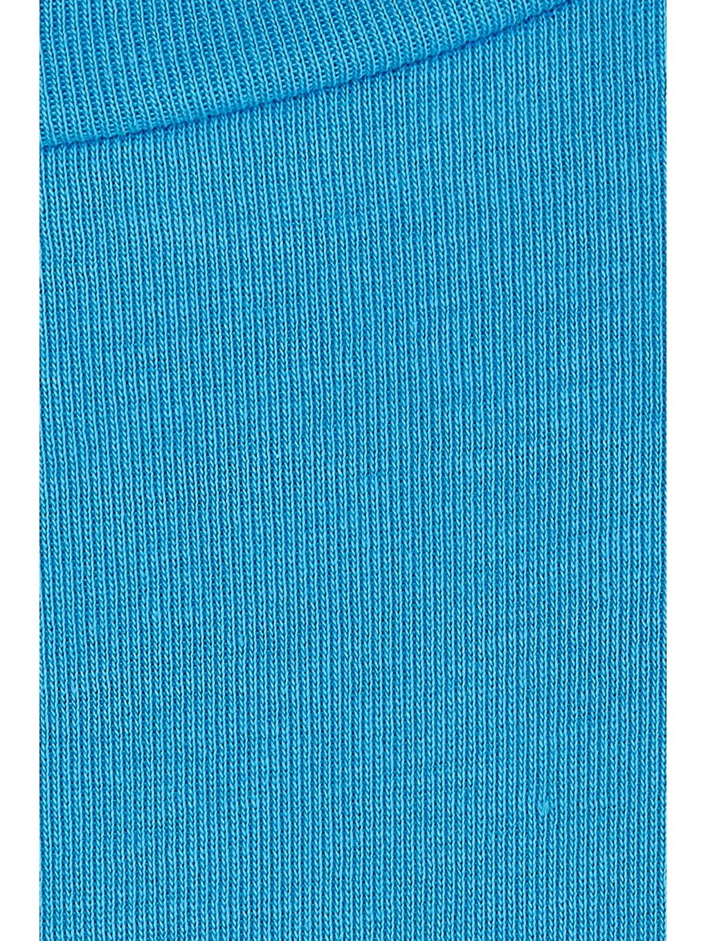 Kadın Slim Fit Pamuklu Uzun Kol Düz Bisiklet Yaka Mavi Bluz-5