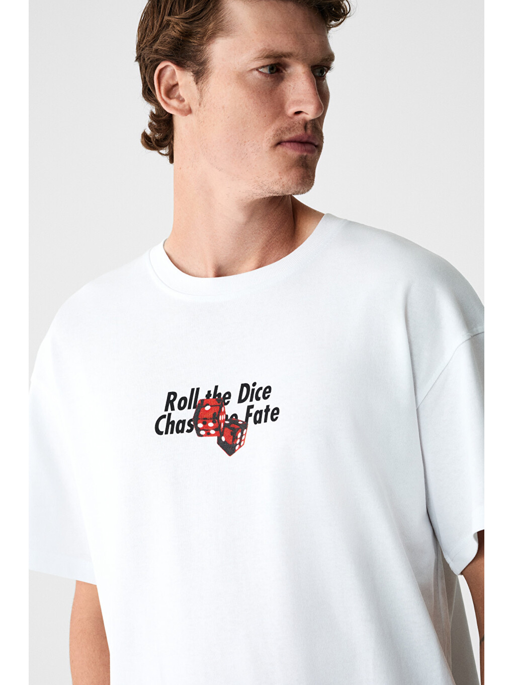 Dados Erkek Göğüs Ve Sırt Baskılı %100 Organik Pamuklu Bisiklet Yakalı Beyaz T-shirt-2