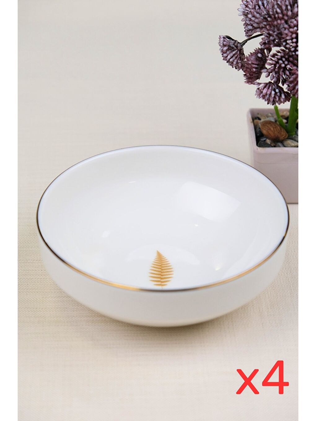 Karışık Porselen Natura Fern Altın Yaldız Kase 13,50cm 4 lü-2