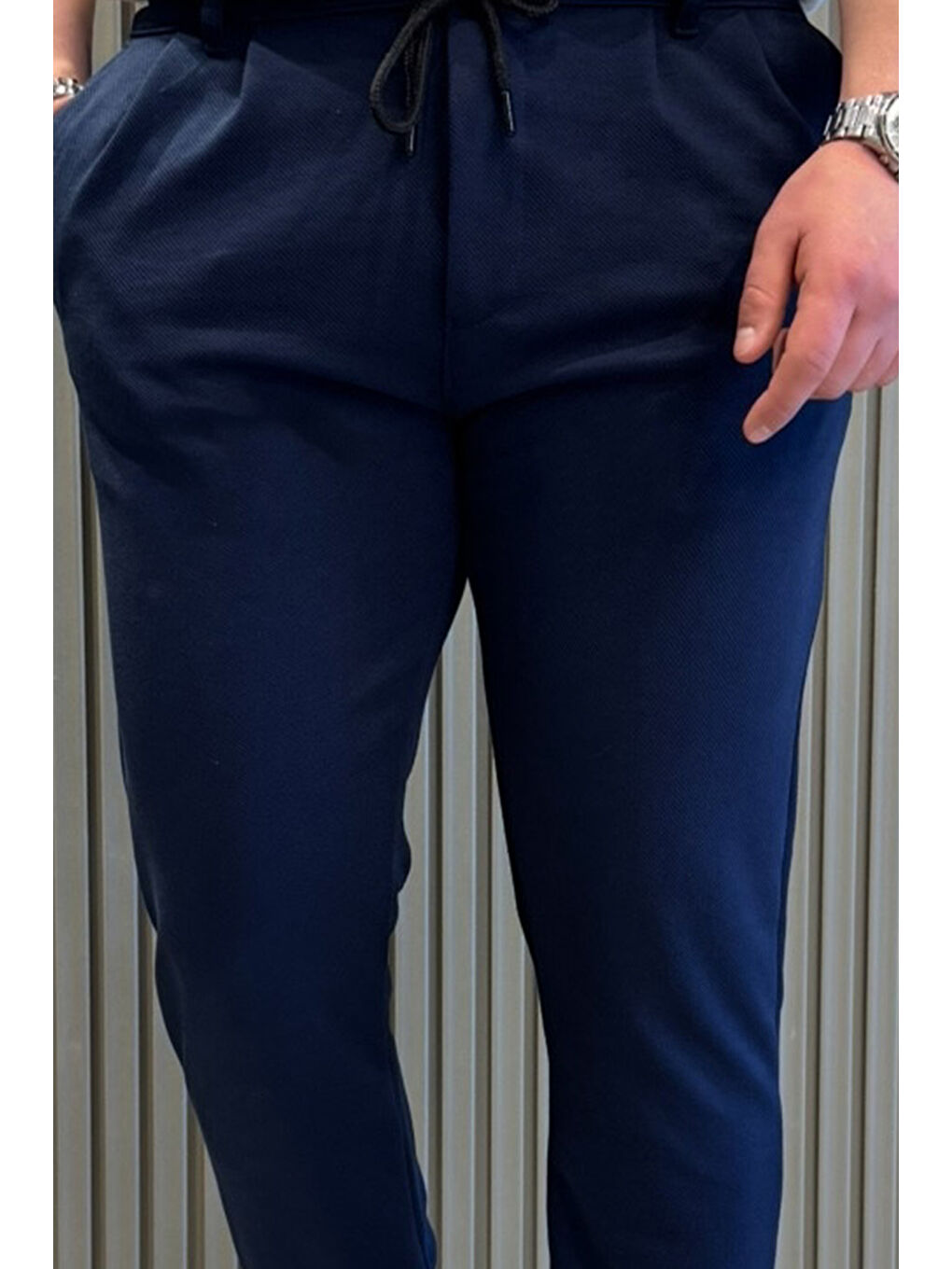 Lacivert Bel Bağcıklı Double Jogger Erkek Pantolon-3