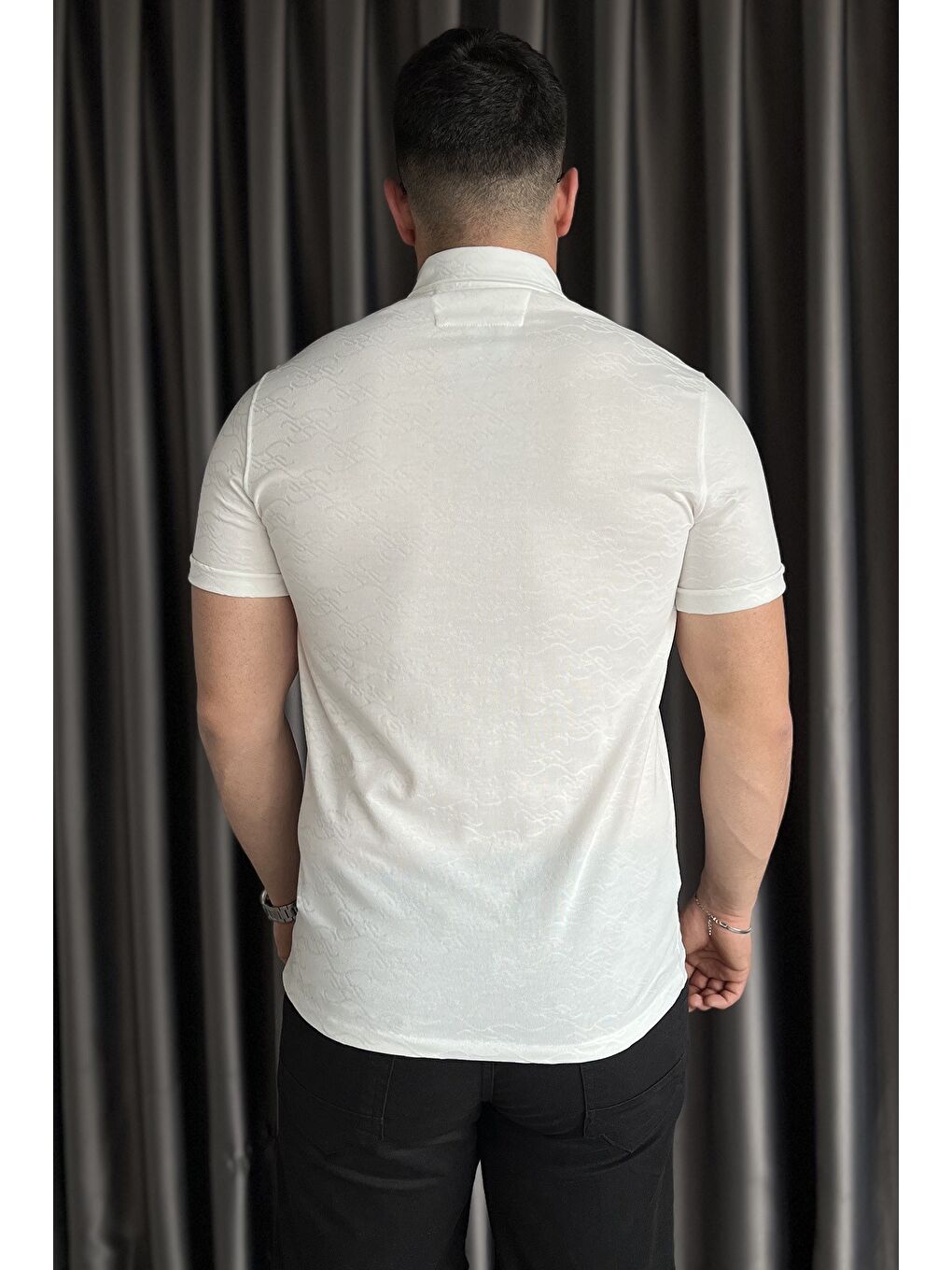 Ekru Polo Yaka Yarım Düğmeli Erkek Tişört-2