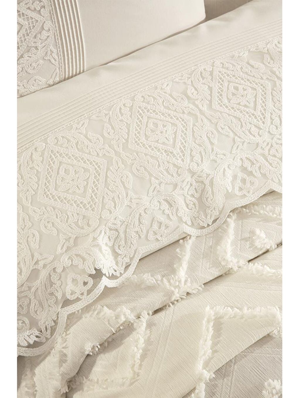 Ekru Hürrem 10 Parça Battaniyeli Çeyiz Seti Krem-2