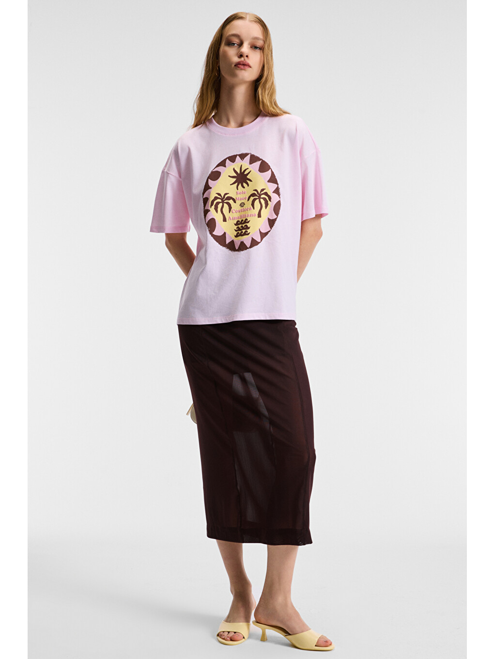 Veymıra Kadın %100 Pamuk Bisiklet Yaka Kısa Kollu Oversize Fit Pembe T-shirt-1