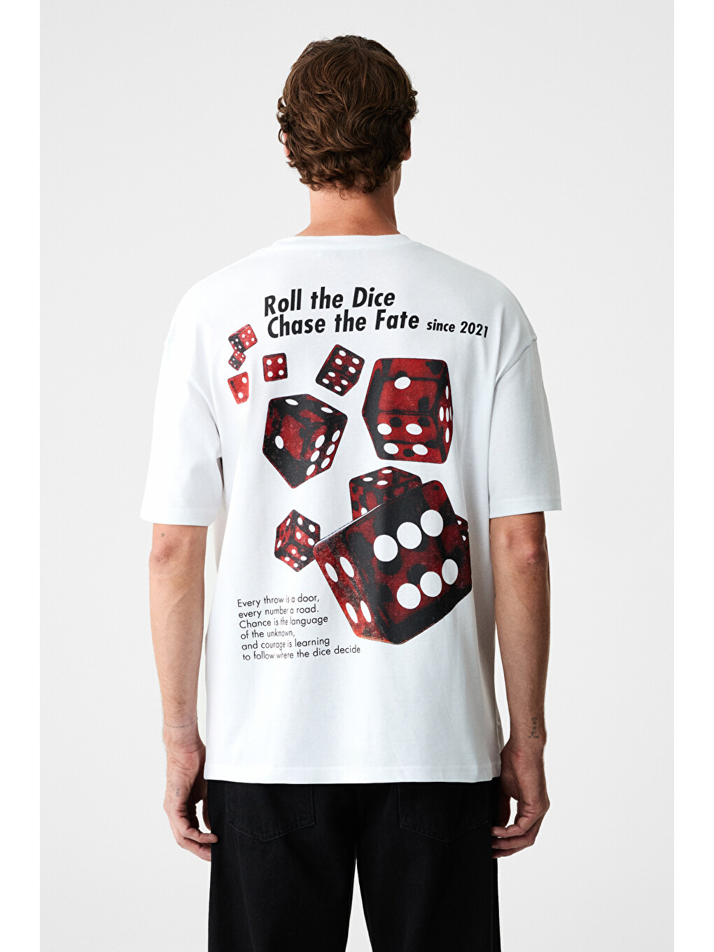 Dados Erkek Göğüs Ve Sırt Baskılı %100 Organik Pamuklu Bisiklet Yakalı Beyaz T-shirt-5