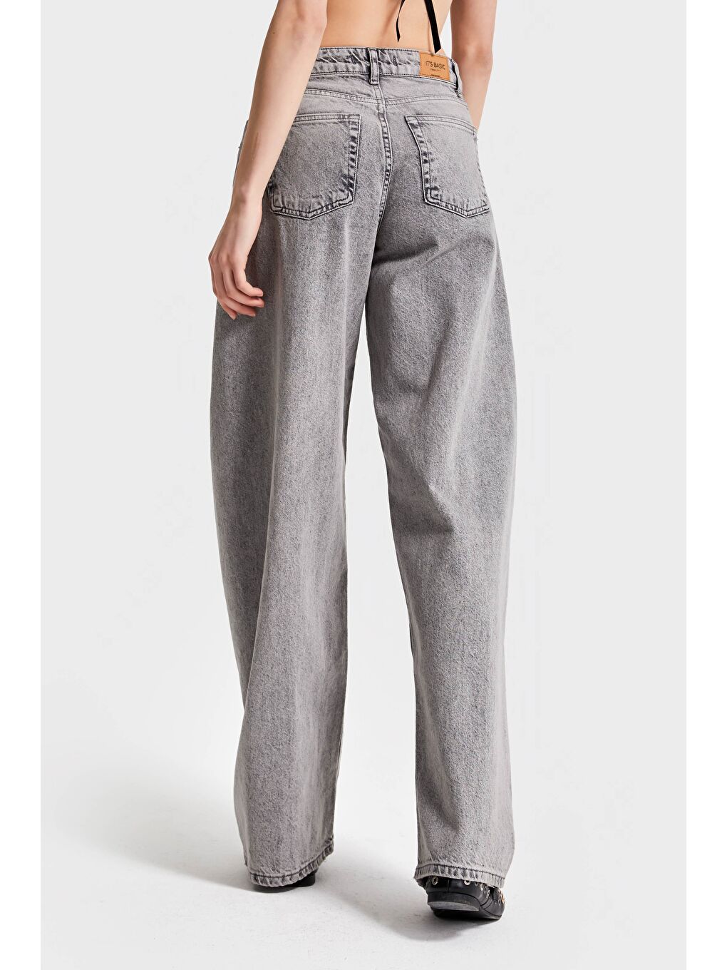 Kadın Gri Renk 4S5-92 Şerit Detaylı Straight Fit %100 Pamuk Denim-2