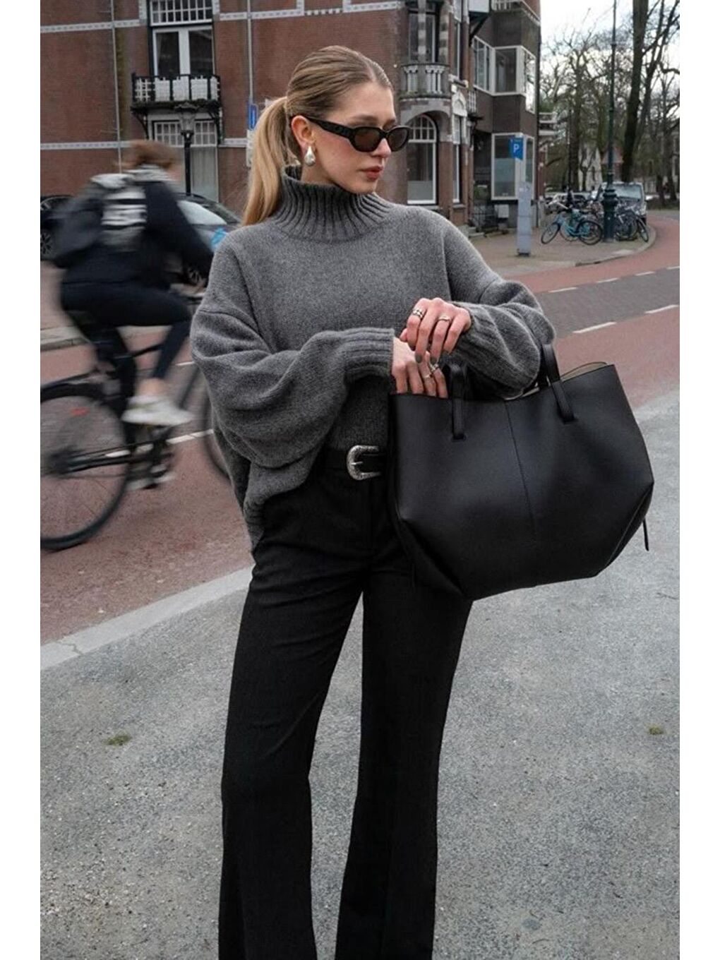 Antrasit Boğazlı Kadın Triko Kazak Mg2535-3