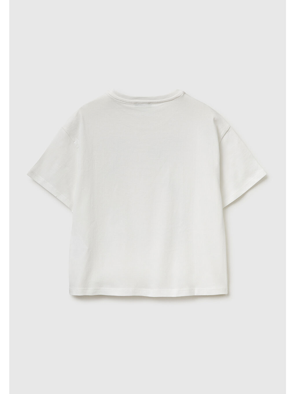 Kız Çocuk Beyaz Simli Grafik Baskılı Yuvarlak Yaka Oversize T-Shirt-1