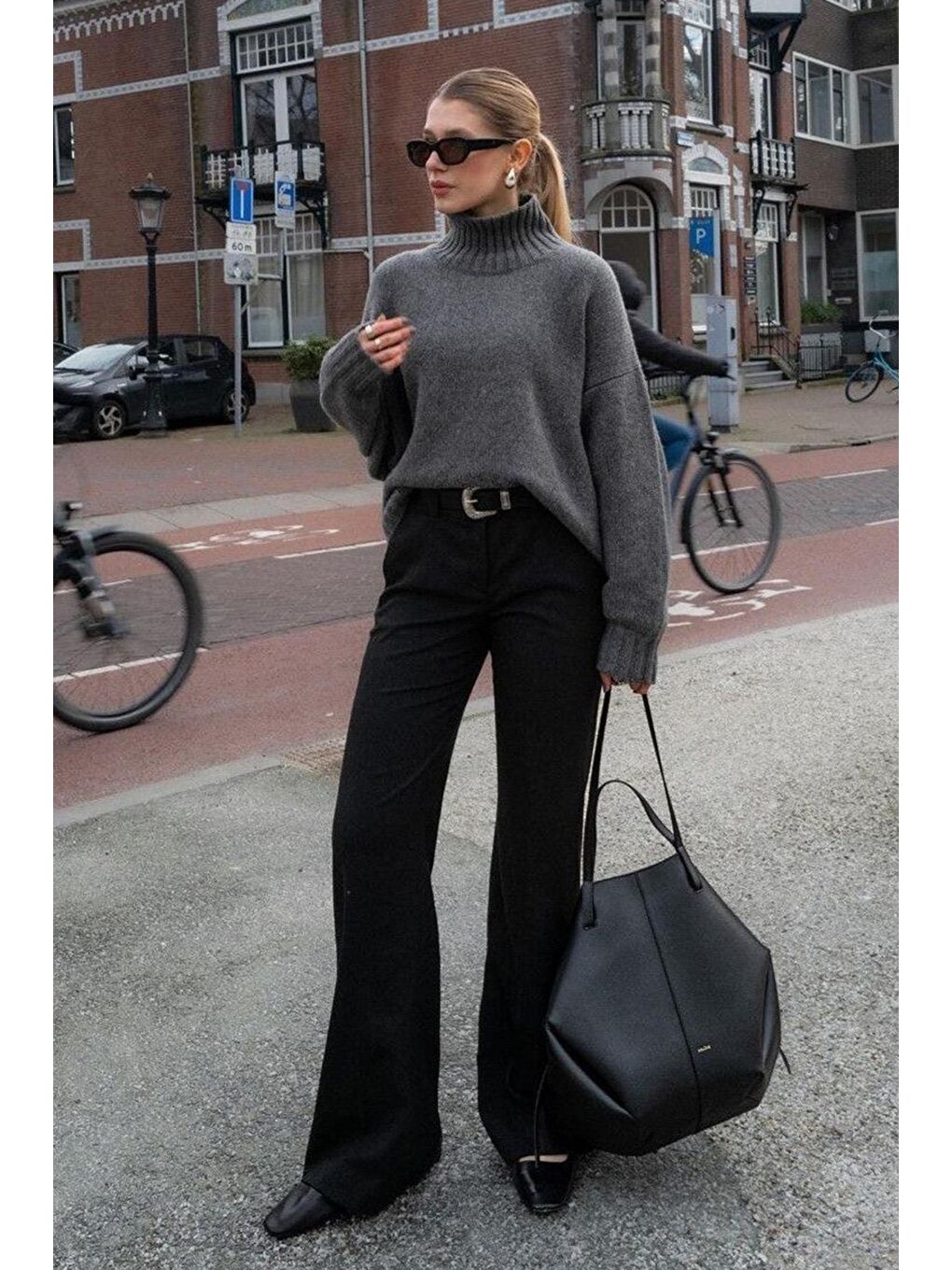 Antrasit Boğazlı Kadın Triko Kazak Mg2535-1