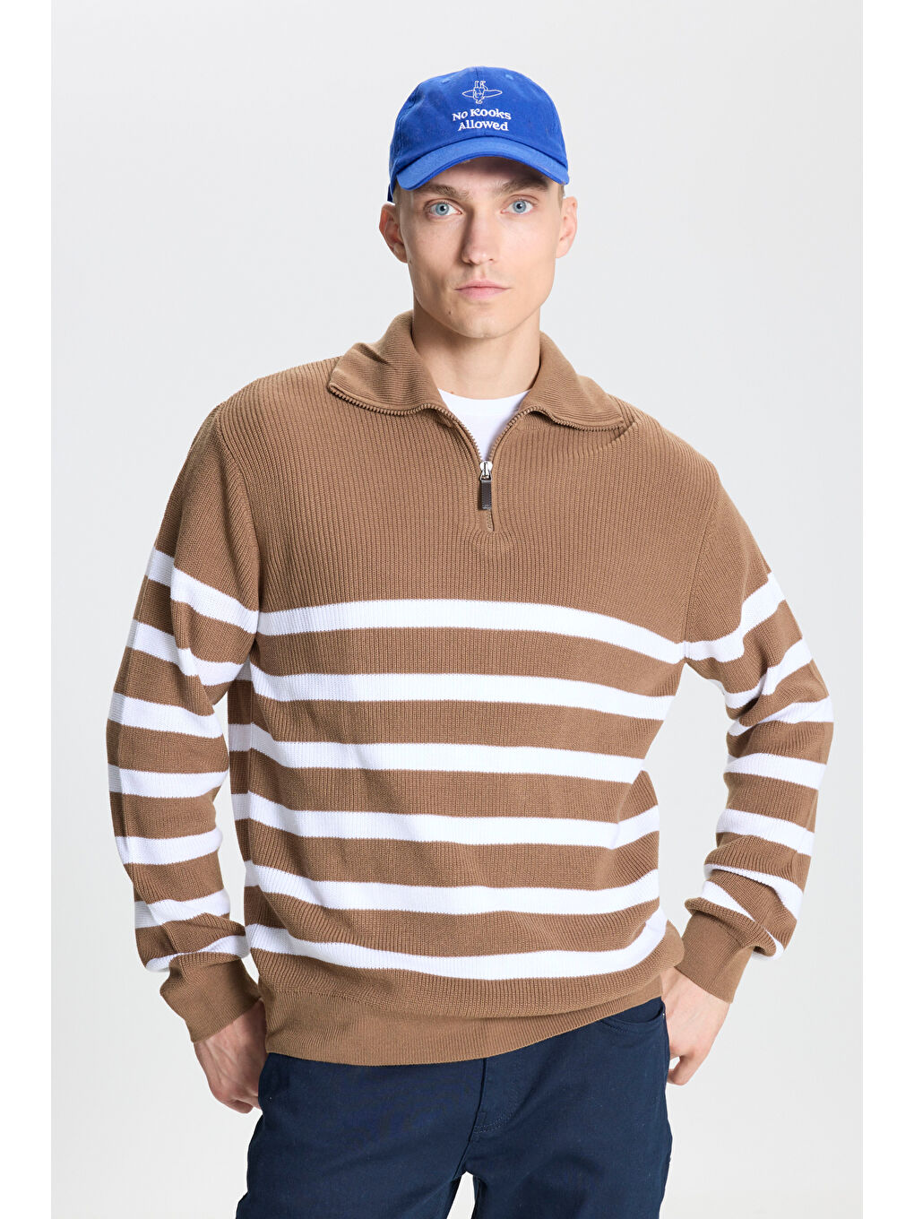 Bej Erkek VIZON-EKRU Standart Fit Normal Kesim Bato Yaka Triko Kazak-2