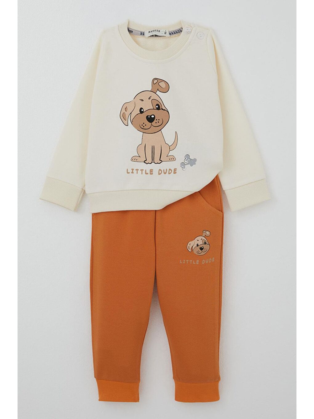 Ekru Erkek Bebek Eşofman Takımı Sevimli Köpekçik Baskılı Krem (6 Ay-2 Yaş)