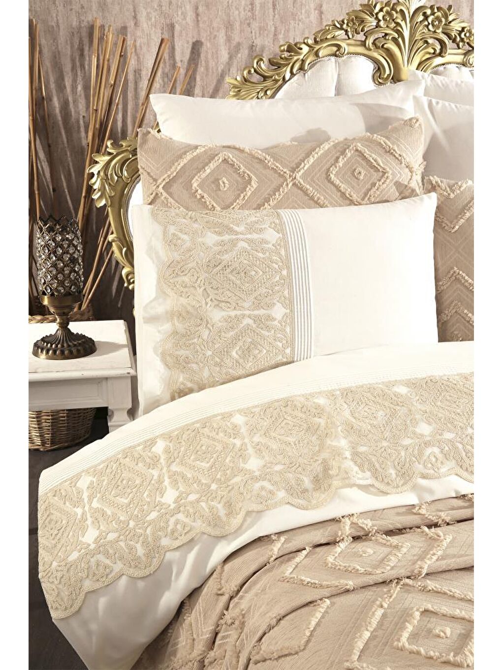 Hürrem 10 Parça Battaniyeli Çeyiz Seti Bej-2