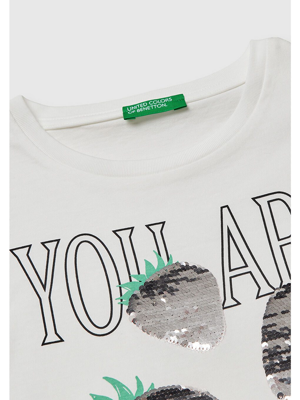 Kız Çocuk Beyaz Simli Grafik Baskılı Yuvarlak Yaka Oversize T-Shirt-2
