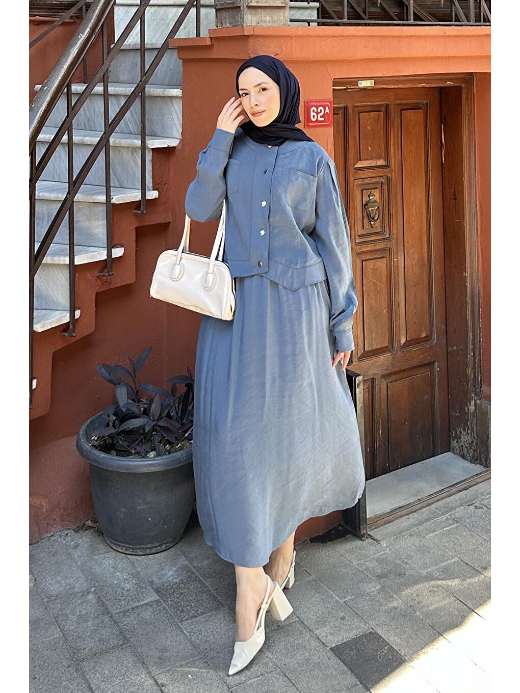 Etekli Tesettür Takım İndigo-1
