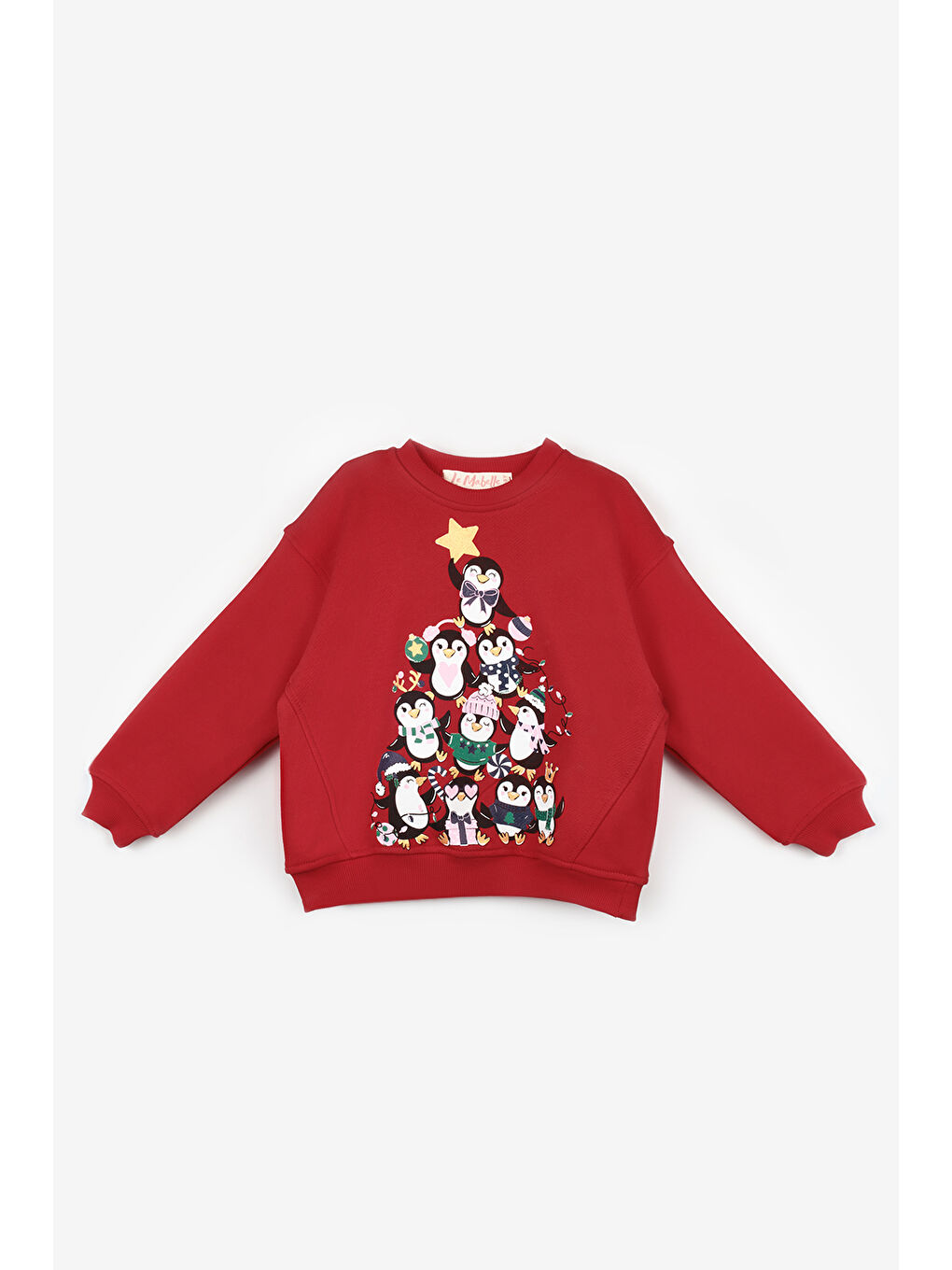 Kırmızı Sevimli Penguen Baskılı Kız Çocuk Yılbaşı İkili Takım - Orchid-2