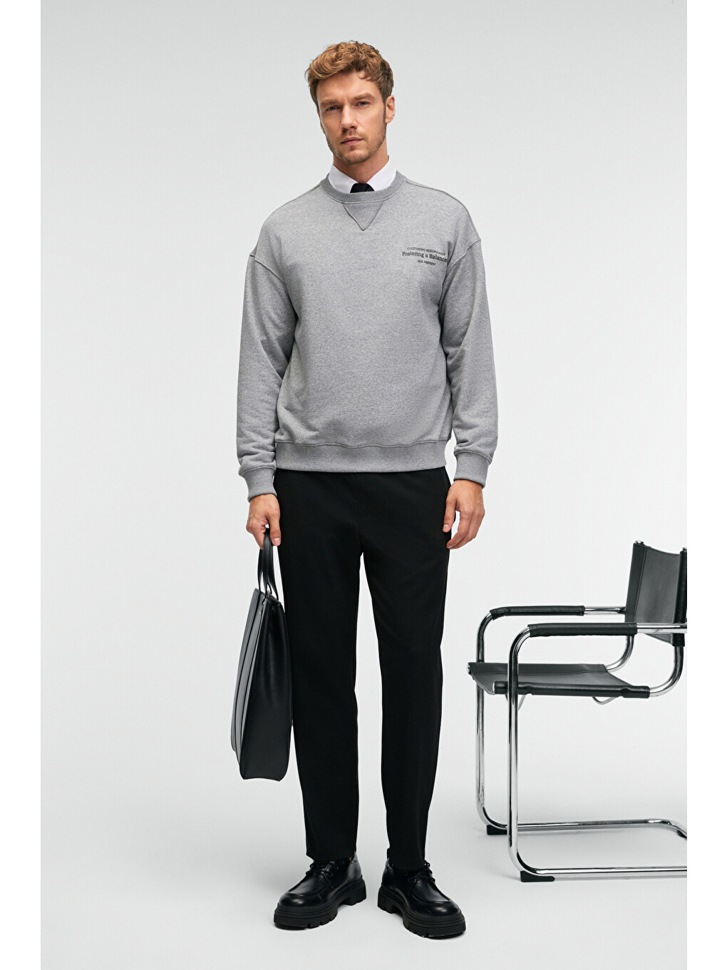 Caspıan Erkek %100 Pamuk Bisiklet Yaka Karyoka Dikişli Baskılı Antrasit Sweatshirt-1