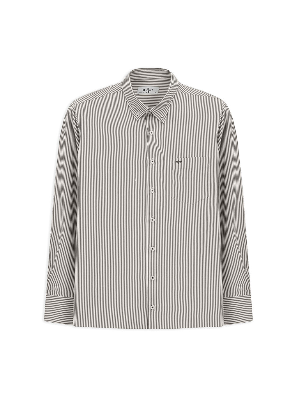 Kahverengi Uzun Kol Regular Fit Çizgili Düğmeli Yaka Pamuklu Kolay Ütülenebilir Gömlek