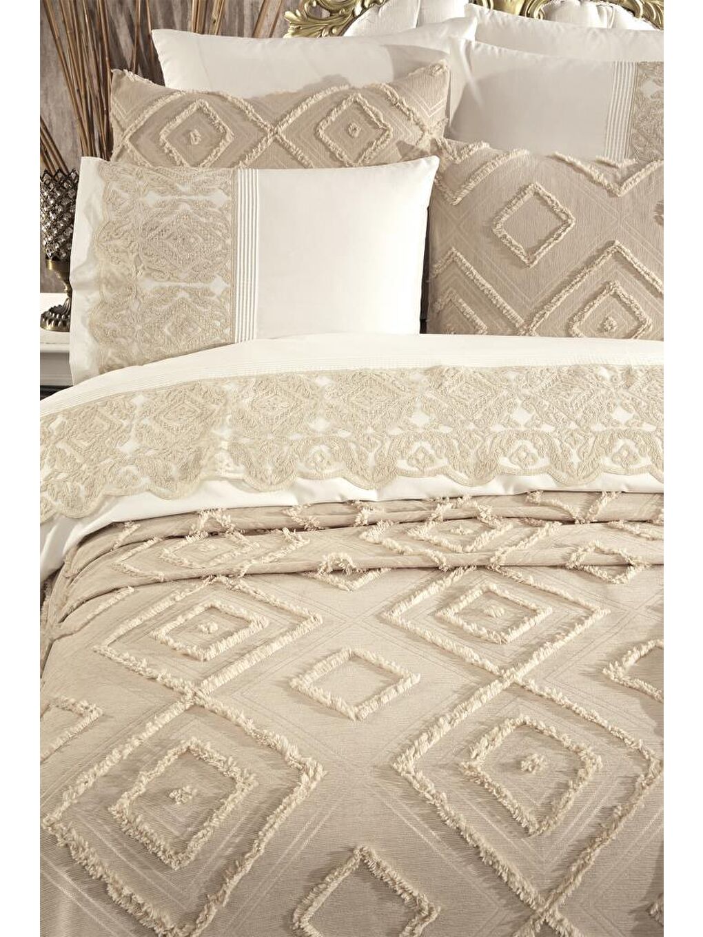 Hürrem 10 Parça Battaniyeli Çeyiz Seti Bej-5