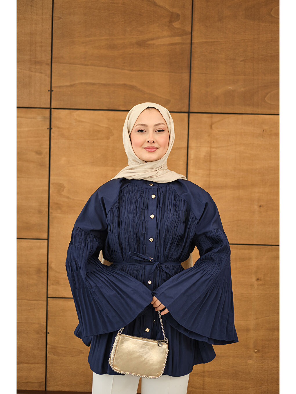 Kadın Martha Düğmeli Belden Bağlamalı Gömlek Lacivert-2