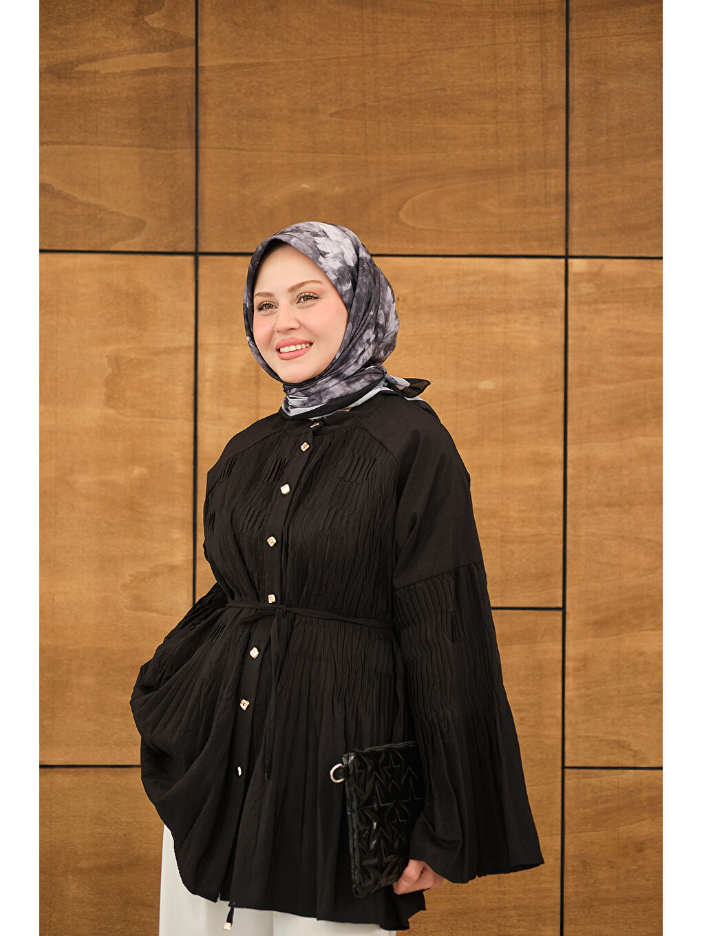 Kadın Martha Düğmeli Belden Bağlamalı Gömlek Siyah-1