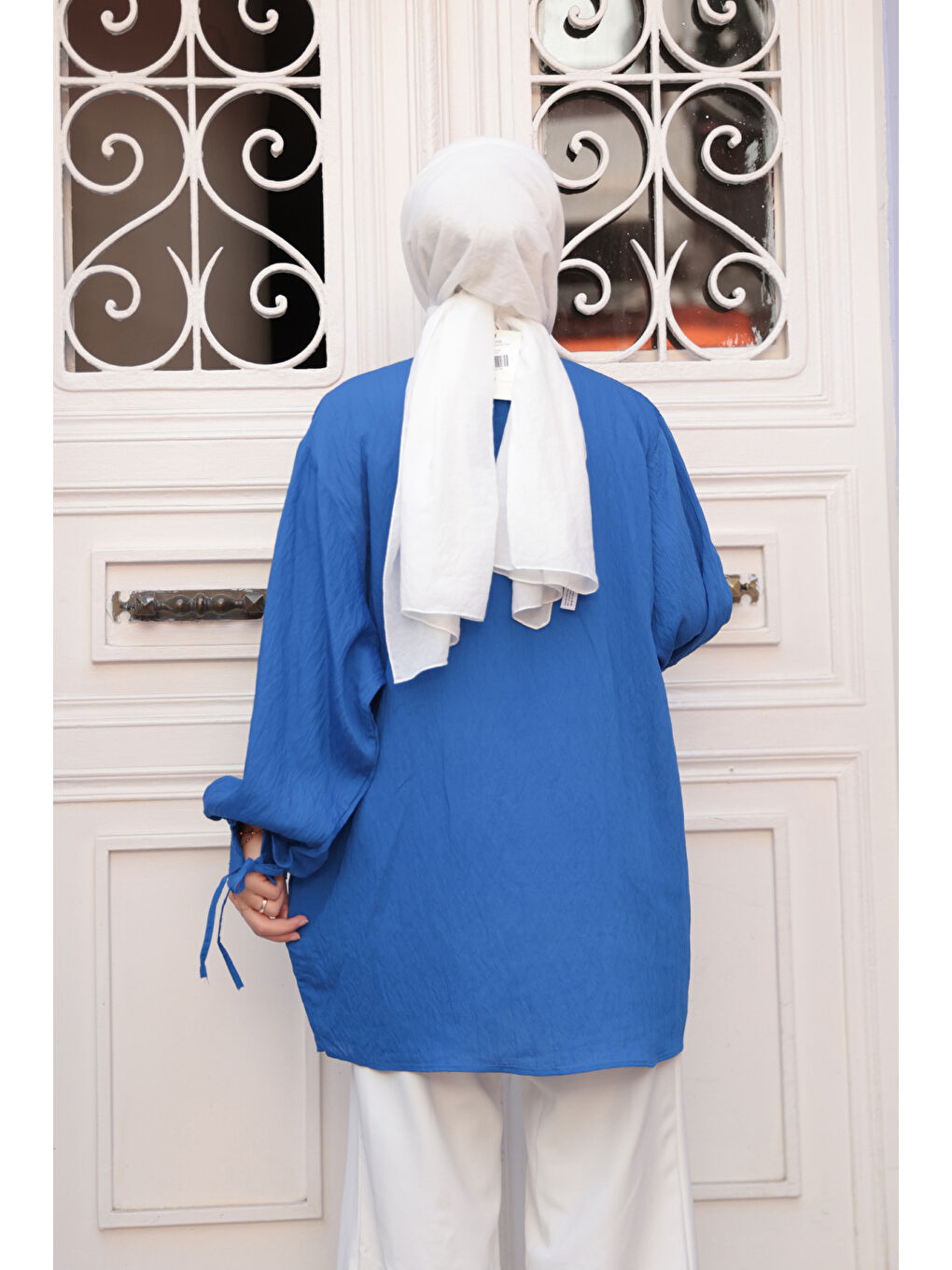 KADIN KOL BAGLAMALI GOMLEK Saks Mavi-4