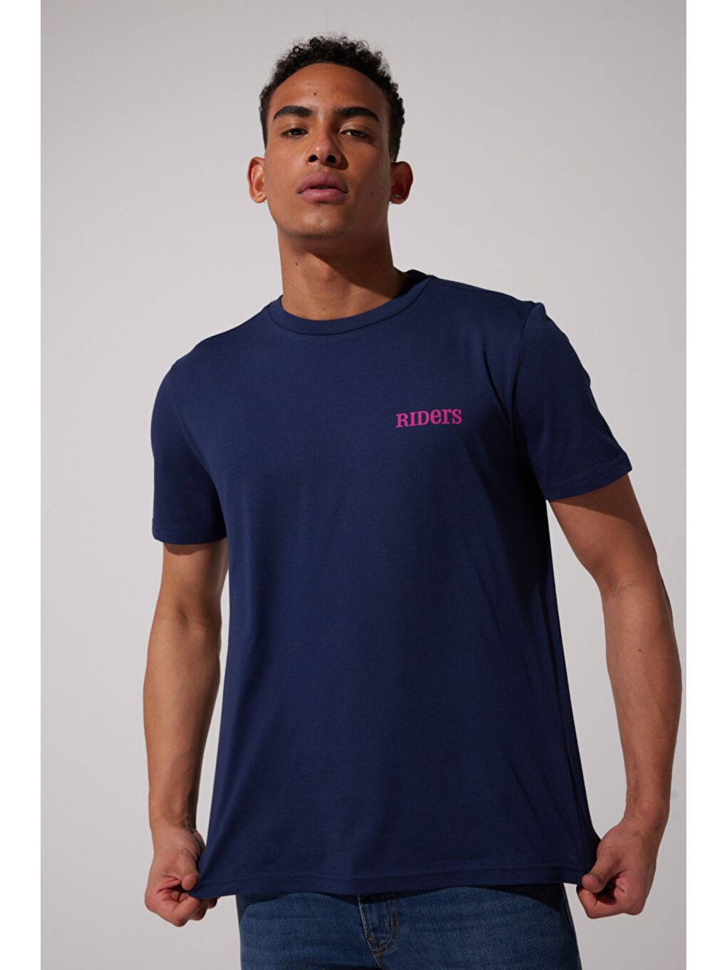 Regular Fit %100 Pamuk Bisiklet Yaka Lacivert Tişört-1