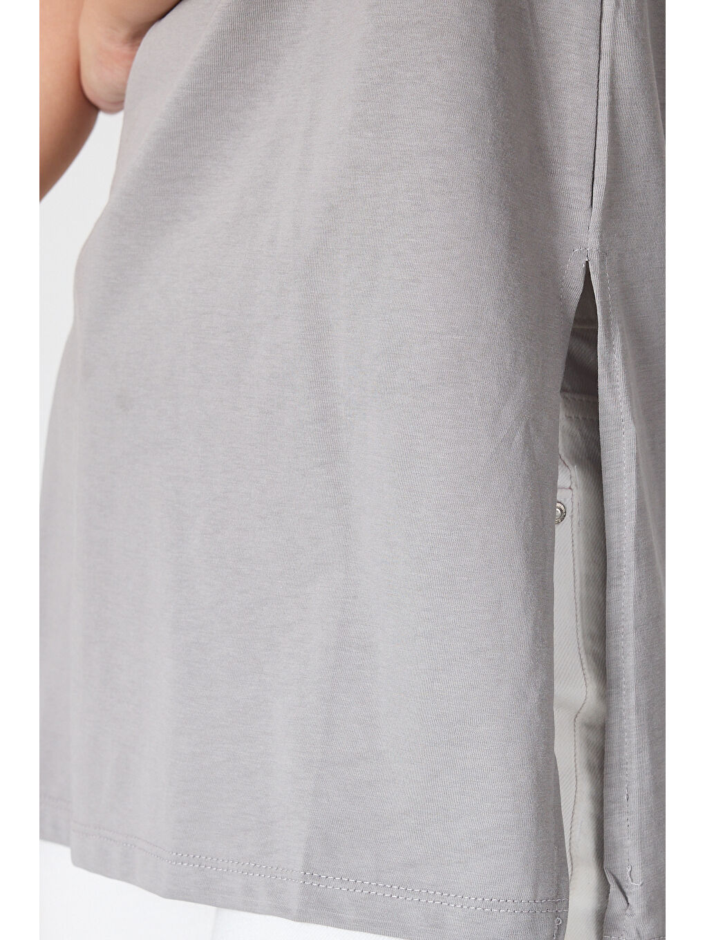 Gri Kadın Uzun V Yaka Tunik 2998-3