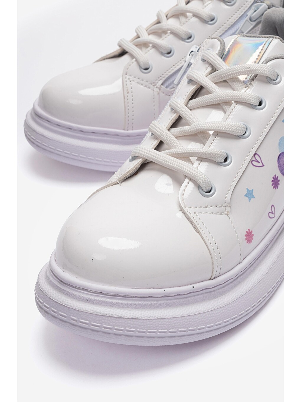 Kız Çocuk Beyaz Rugan Sneaker Ayakkabı-1