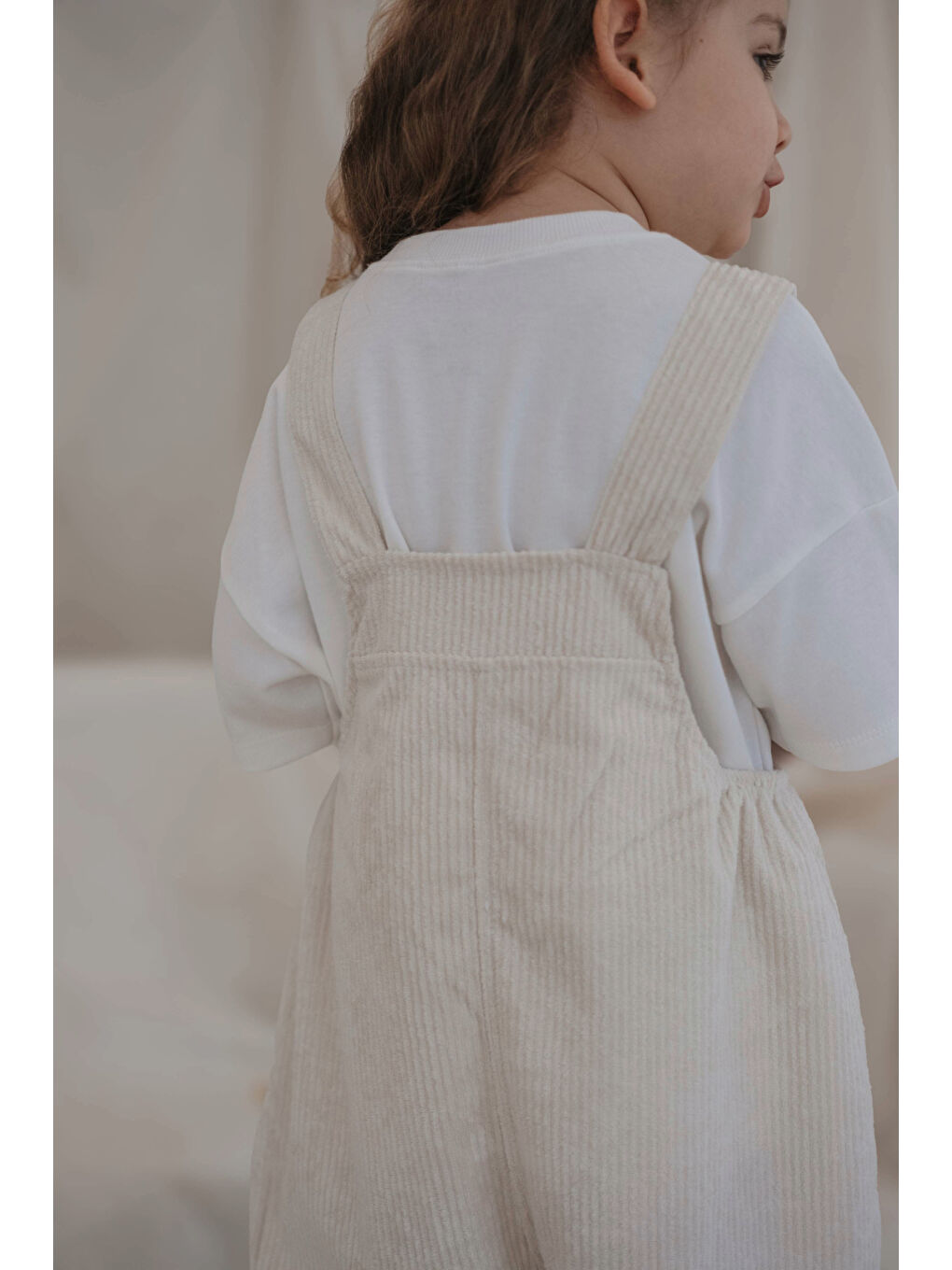 Ekru Krem Childhood Velvet Çocuk Salopet Tulum-3