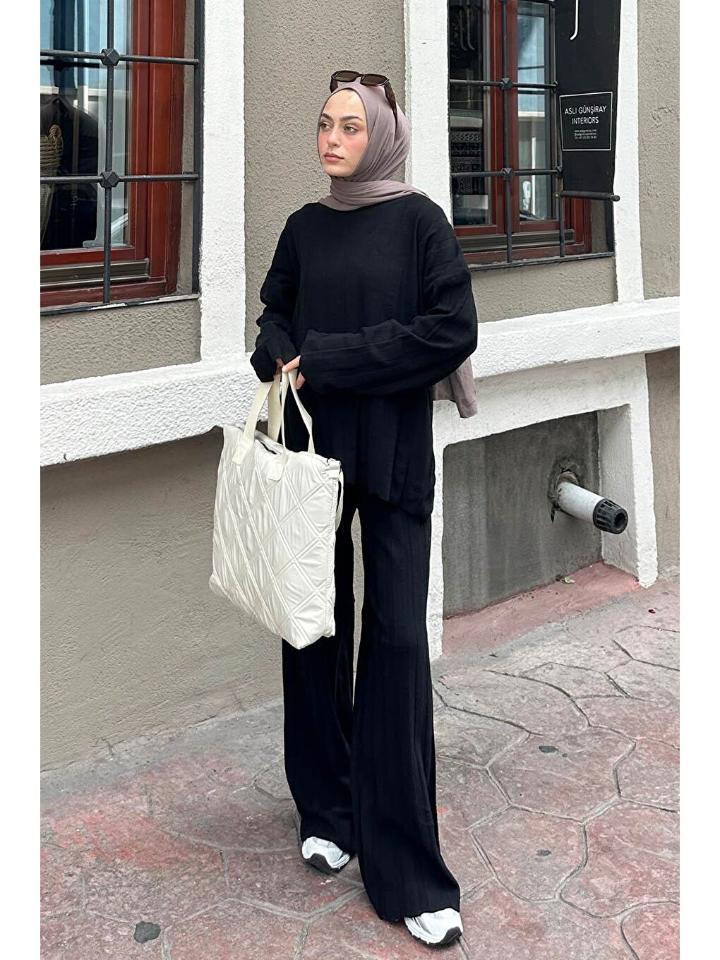 Fitilli Triko Tesettür Takım Siyah-1