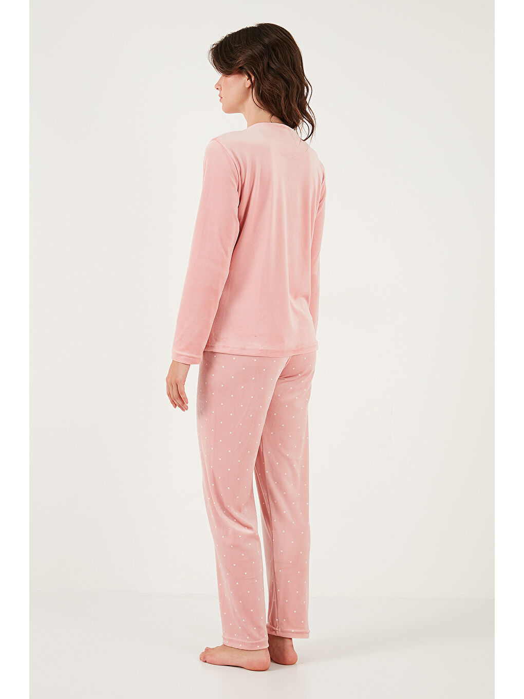 Pembe Desenli Regular Fit Bisiklet Yaka Uzun Kollu Kadın Pijama Takımı 65713312-6