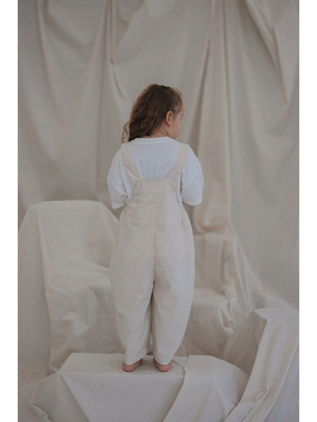 Ekru Krem Childhood Velvet Çocuk Salopet Tulum-4