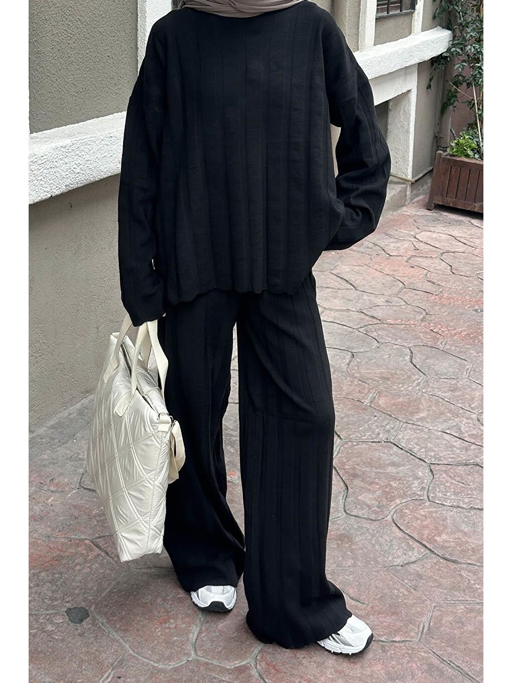 Fitilli Triko Tesettür Takım Siyah-2