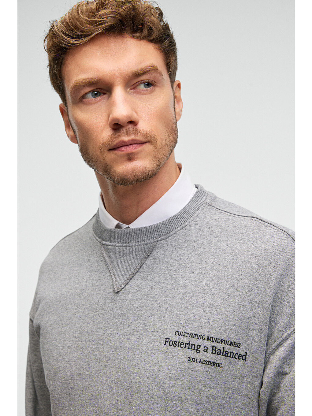 Caspıan Erkek %100 Pamuk Bisiklet Yaka Karyoka Dikişli Baskılı Antrasit Sweatshirt-3
