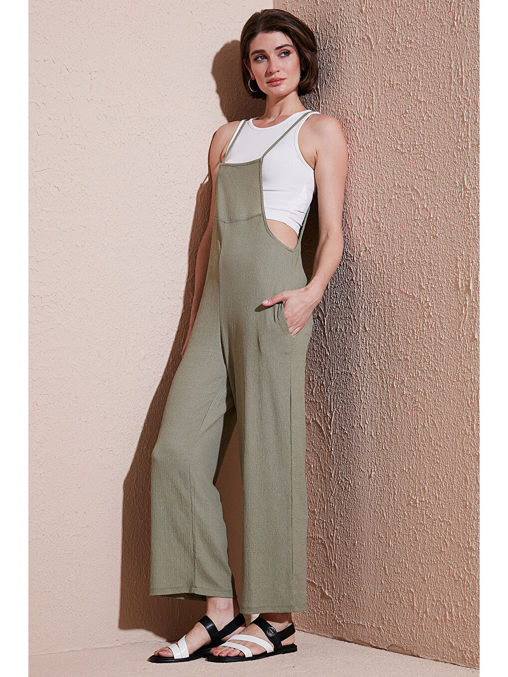 Yeşil Regular Fit Ayarlanabilir İp Askılı Bahçıvan Kadın Tulum 5865789