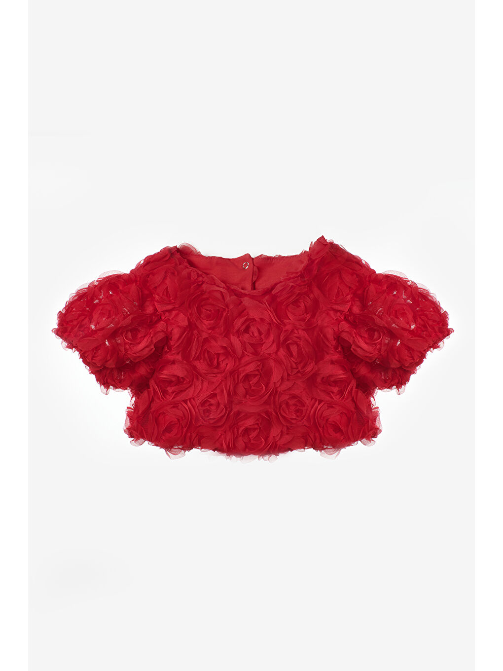 Kırmızı Gül Aplike Detaylı Kız Çocuk Crop Bluz - Millie