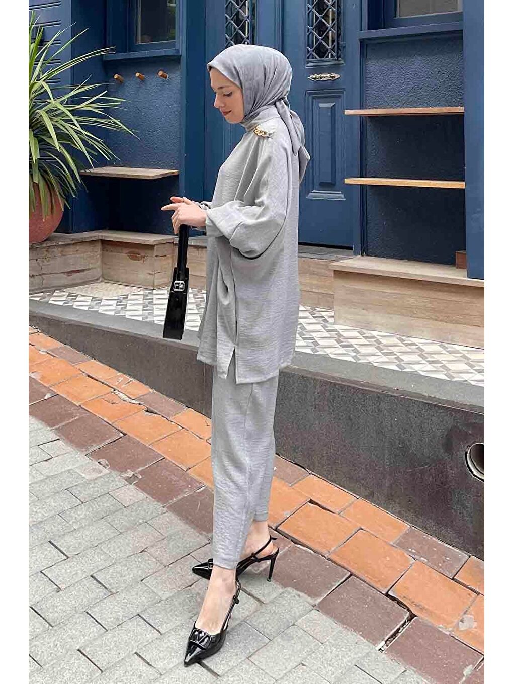 Yarasa Kol Omuz Detaylı Takım Gri-1