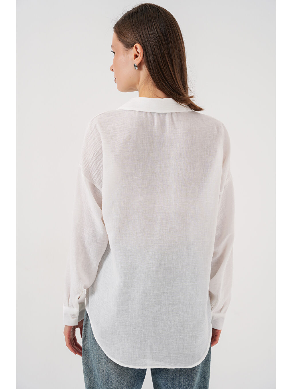 Kadın Nakışlı Oversize Gömlek 20338 - Beyaz-5