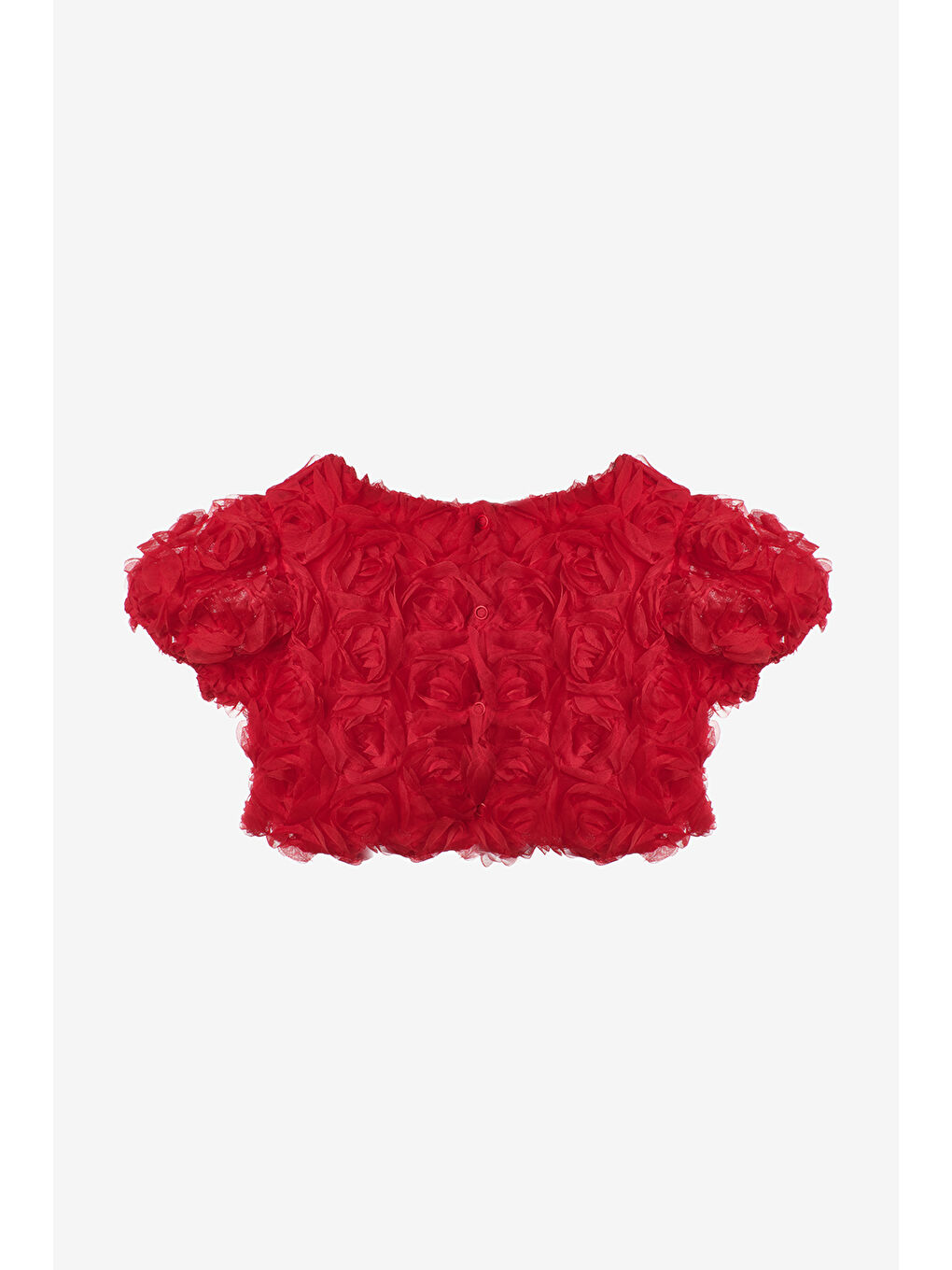 Kırmızı Gül Aplike Detaylı Kız Çocuk Crop Bluz - Millie-1