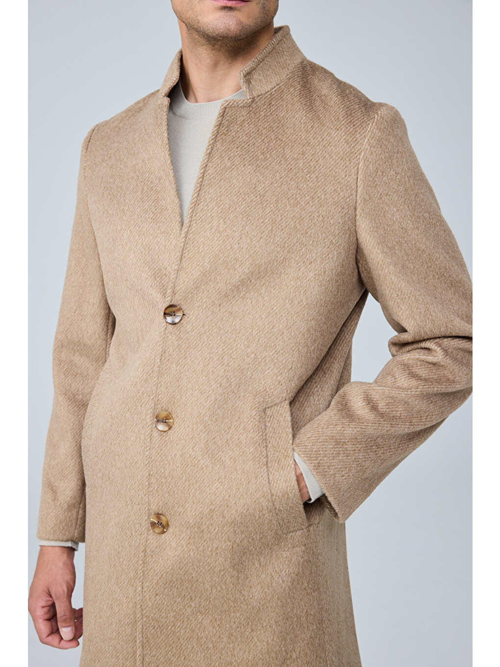 Erkek Relaxed-fit Premium Yün Kaşe Kaban Bej 4351dngr-3