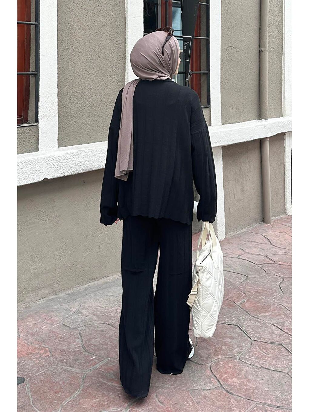 Fitilli Triko Tesettür Takım Siyah-3