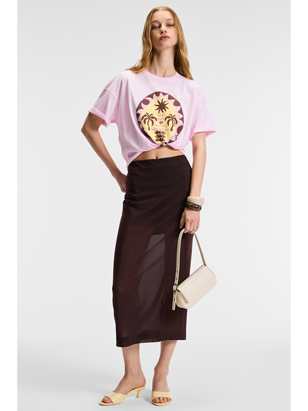 Veymıra Kadın %100 Pamuk Bisiklet Yaka Kısa Kollu Oversize Fit Pembe T-shirt-3