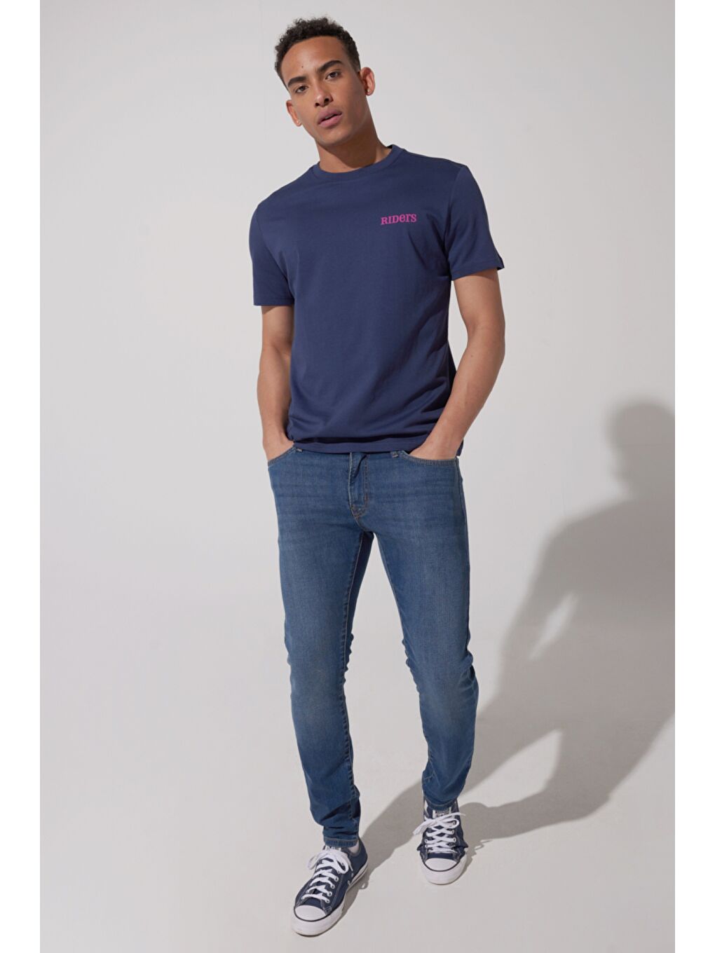 Regular Fit %100 Pamuk Bisiklet Yaka Lacivert Tişört-3