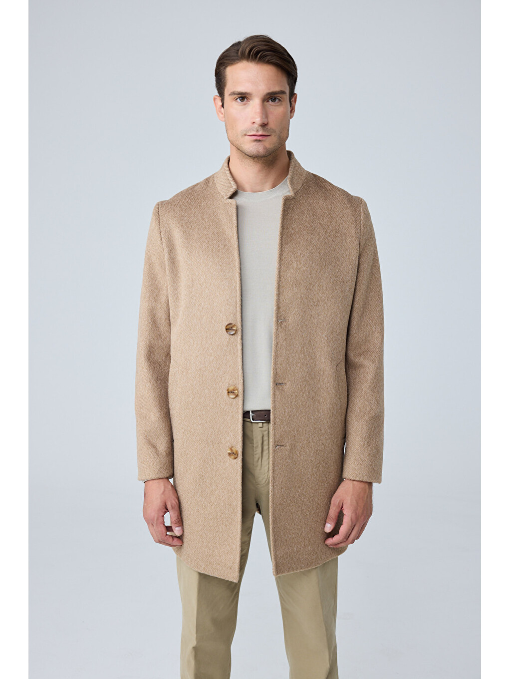 Erkek Relaxed-fit Premium Yün Kaşe Kaban Bej 4351dngr-4